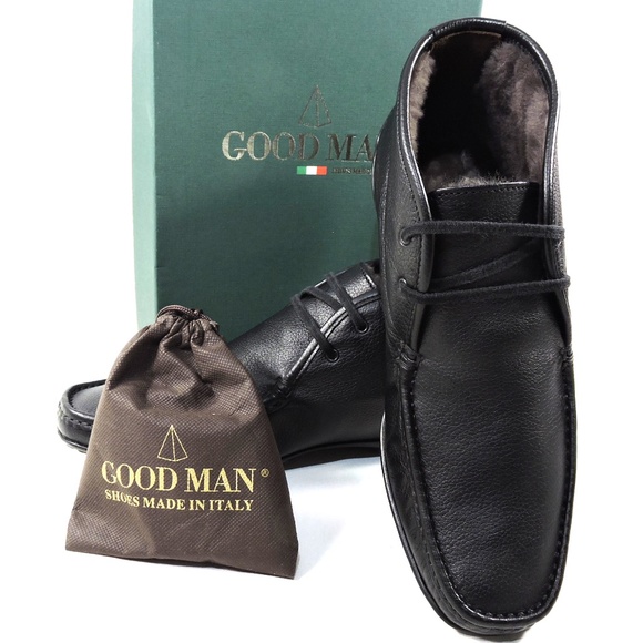 GOODMAN 🇮🇹 MEN'S BLACK LEATHER COMFORT FLAT WINTER BOOTS - Picture 8 of 8